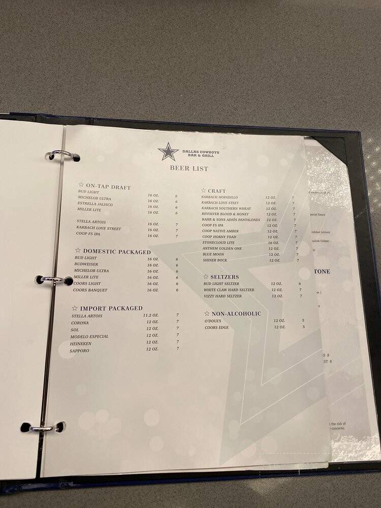 Dallas Cowboys Bar and Grill - Thackerville, OK menu_pic