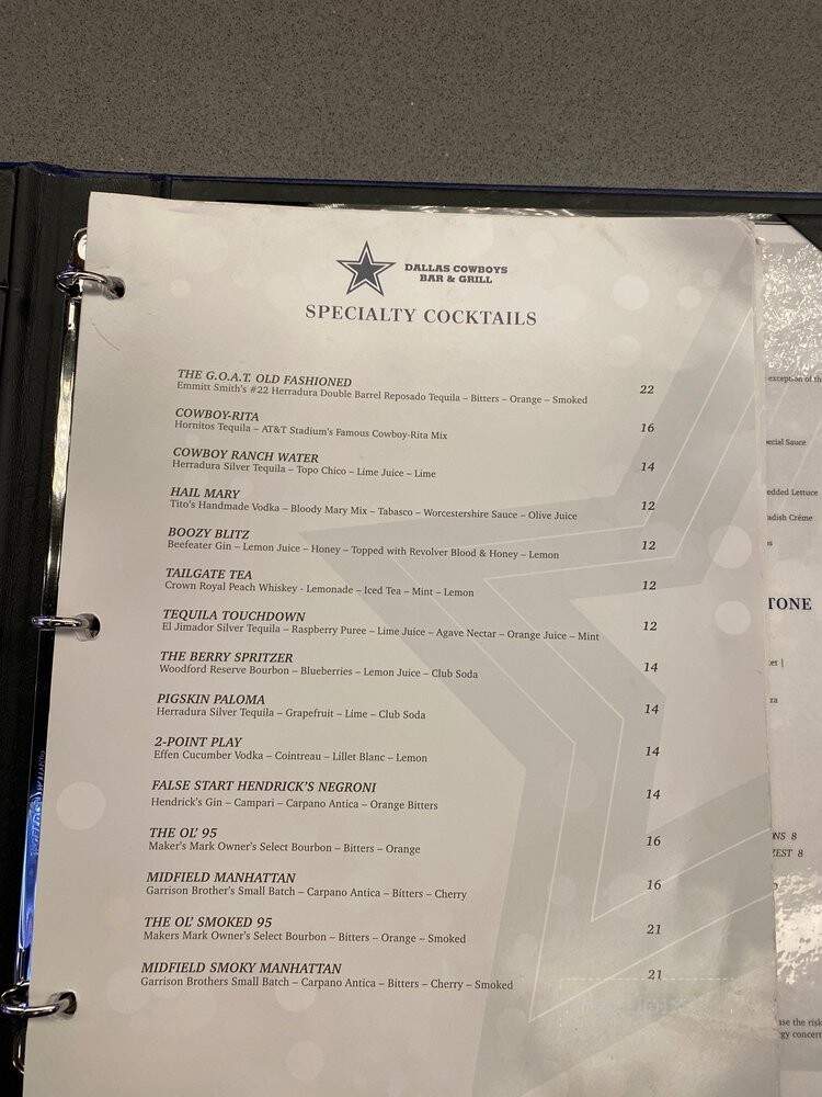 Dallas Cowboys Bar and Grill - Thackerville, OK menu_pic