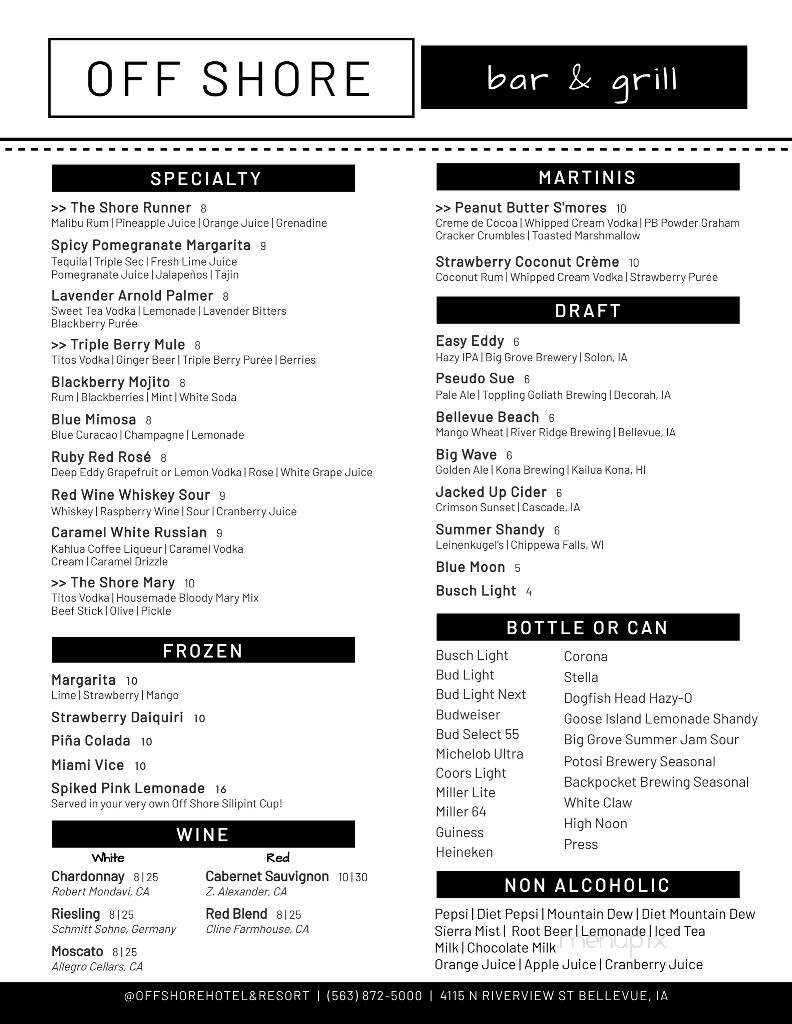 Off Shore Bar & Grill - Bellevue, IA menu_pic
