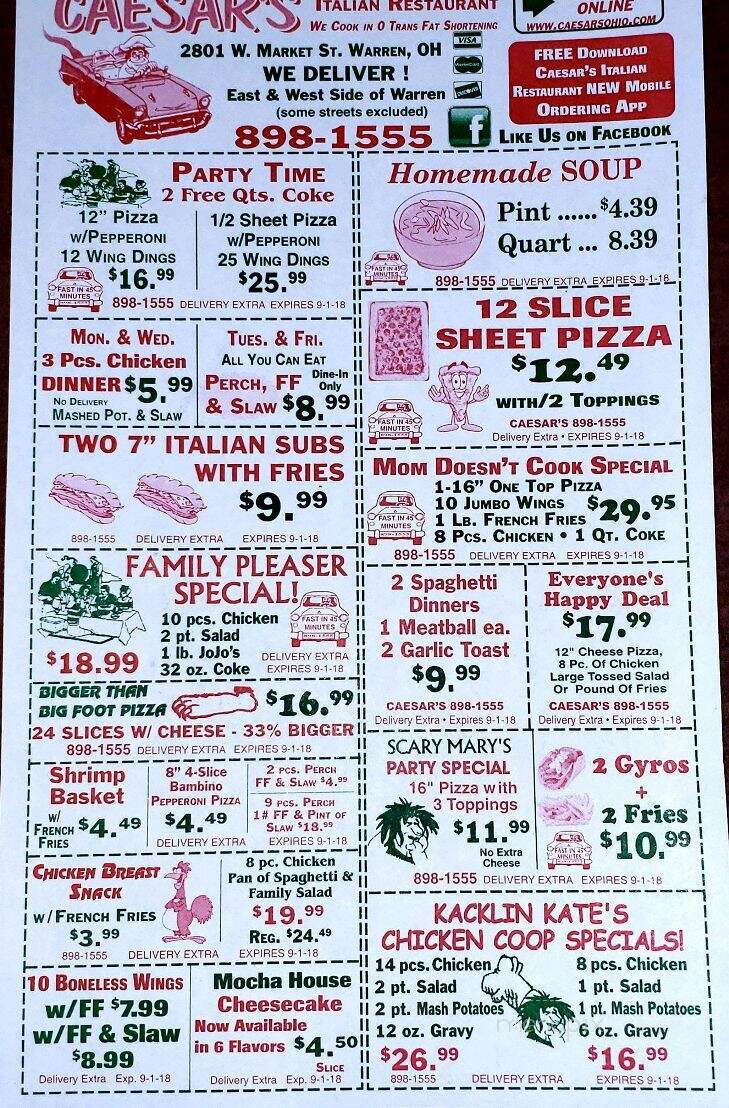 Caesar's Italian Restaurant - Warren, OH menu_pic