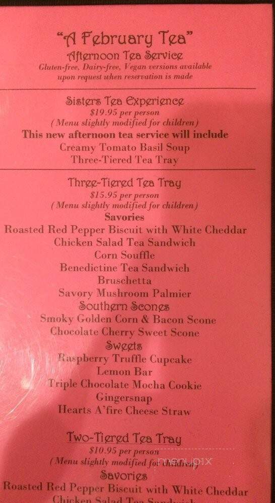 Sister's Tea Parlor and Boutique - Buckner, KY menu_pic