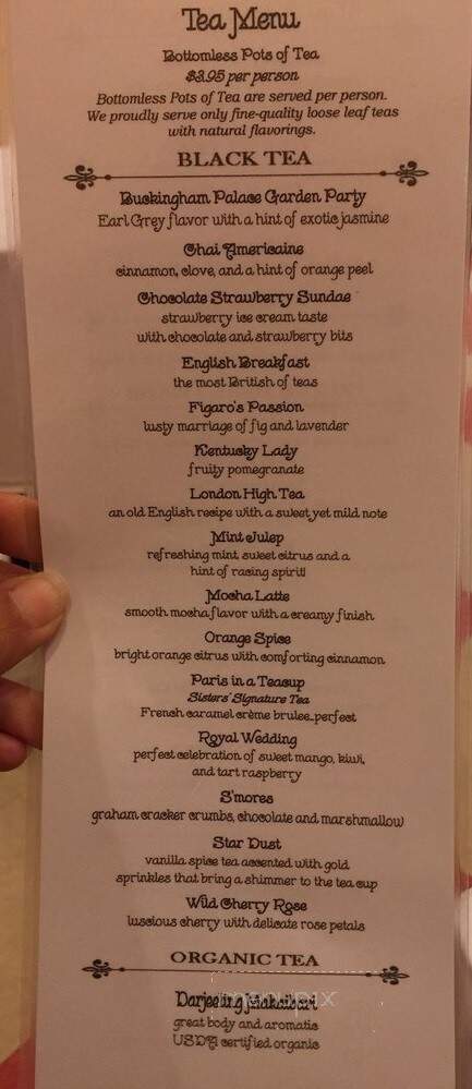 Sister's Tea Parlor and Boutique - Buckner, KY menu_pic