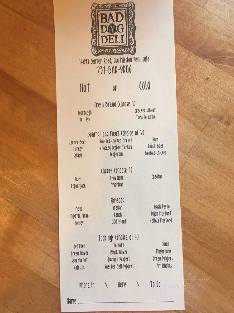 Bad Dog Deli - Traverse City, MI menu_pic