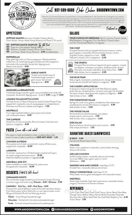 Six Hundred Downtown - Bellefontaine, OH menu_pic