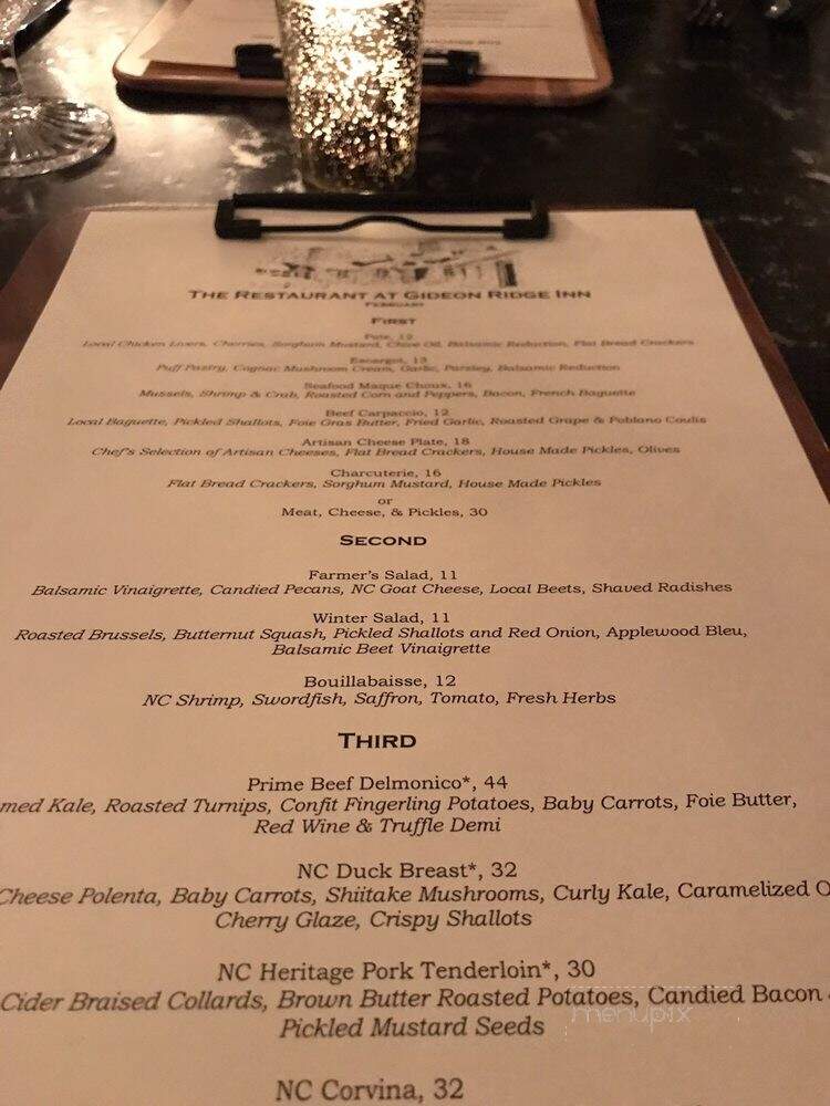 The Restaurant at Gideon Ridge - Blowing Rock, NC menu_pic