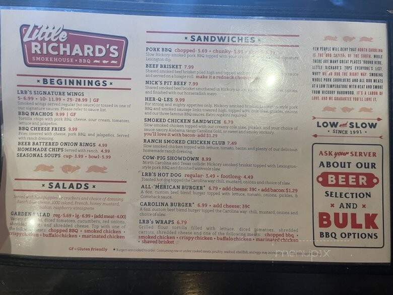 Little Richard's Lexington BBQ - Walkertown, NC menu_pic