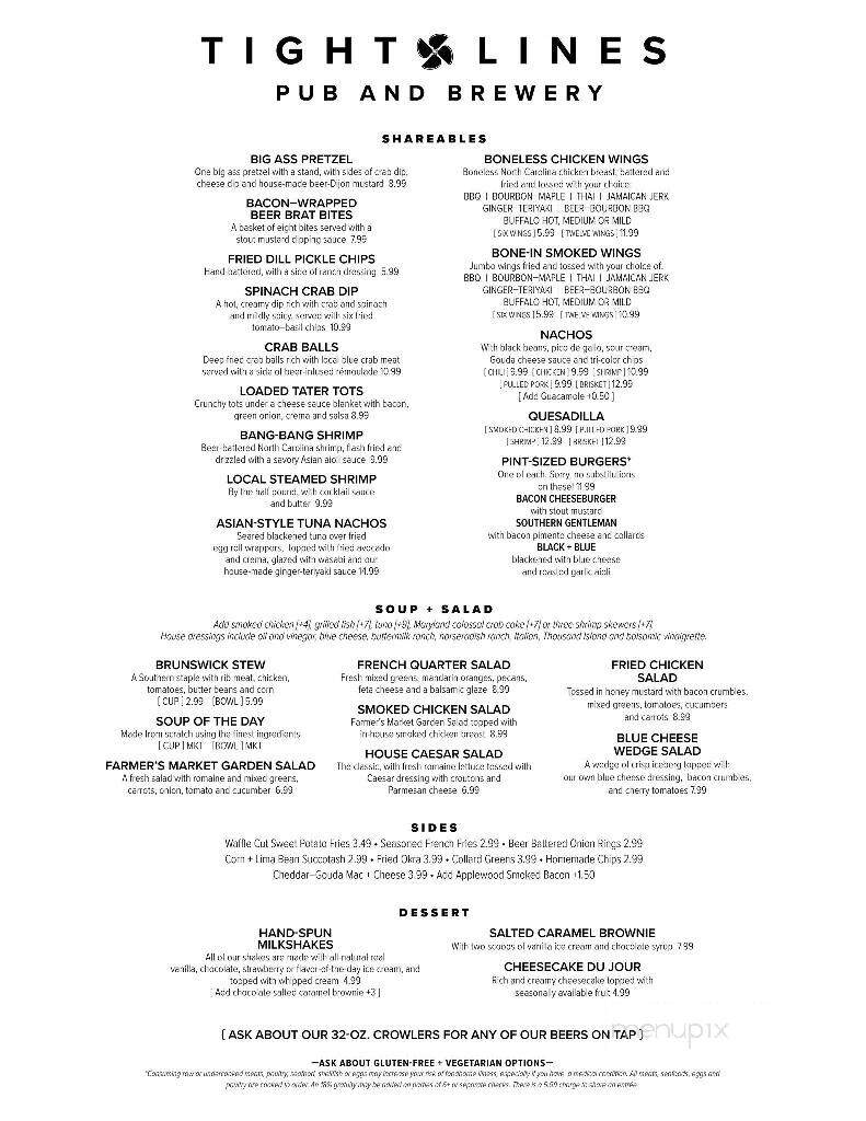 Online Menu of Tight Lines Pub and Brewing Co., Morehead City, NC