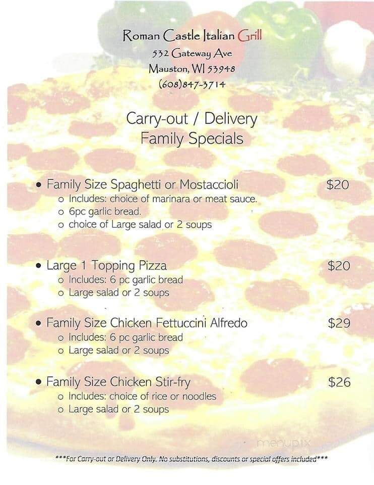 Roman Castle Restaurant - Mauston, WI menu_pic