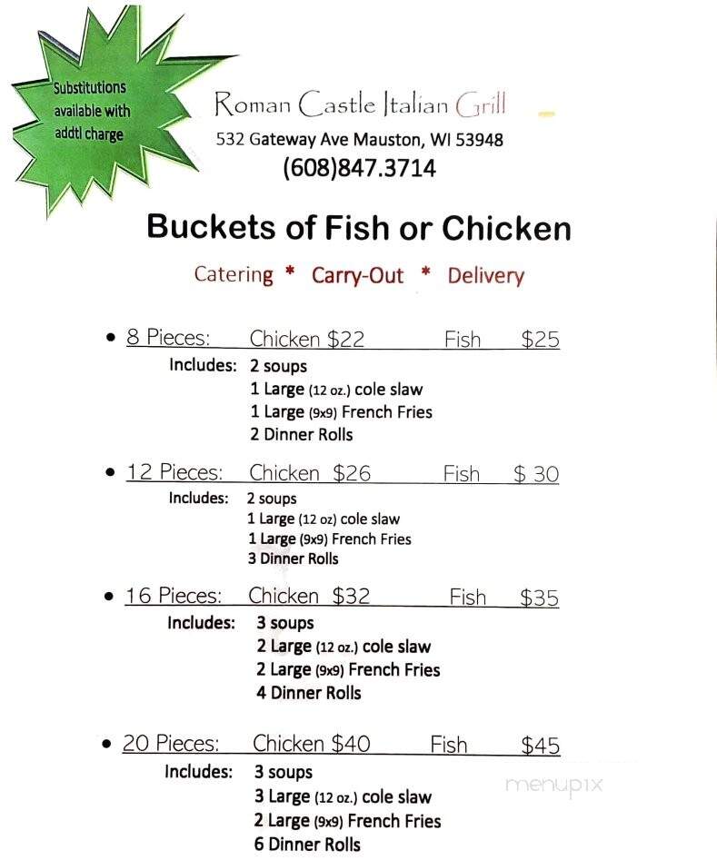 Roman Castle Restaurant - Mauston, WI menu_pic