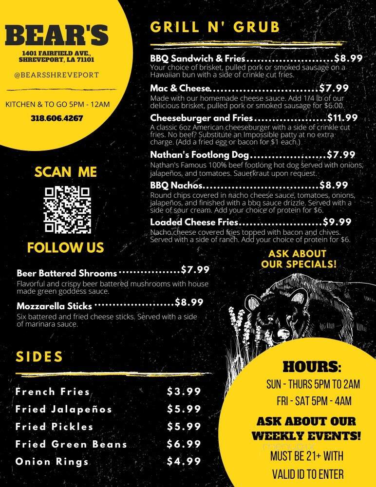 Bears - Shreveport, LA menu_pic