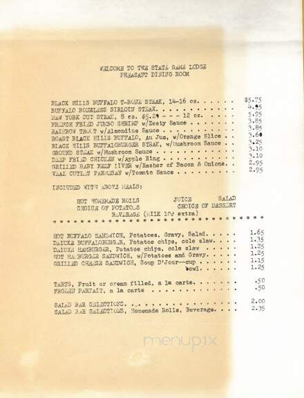 Sylvan Lake Lodge at Custer State Park Resort - Custer, SD menu_pic