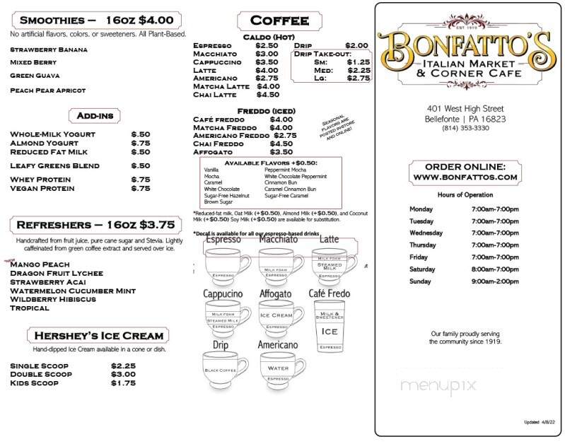 Bonfatto's - Bellefonte, PA menu_pic