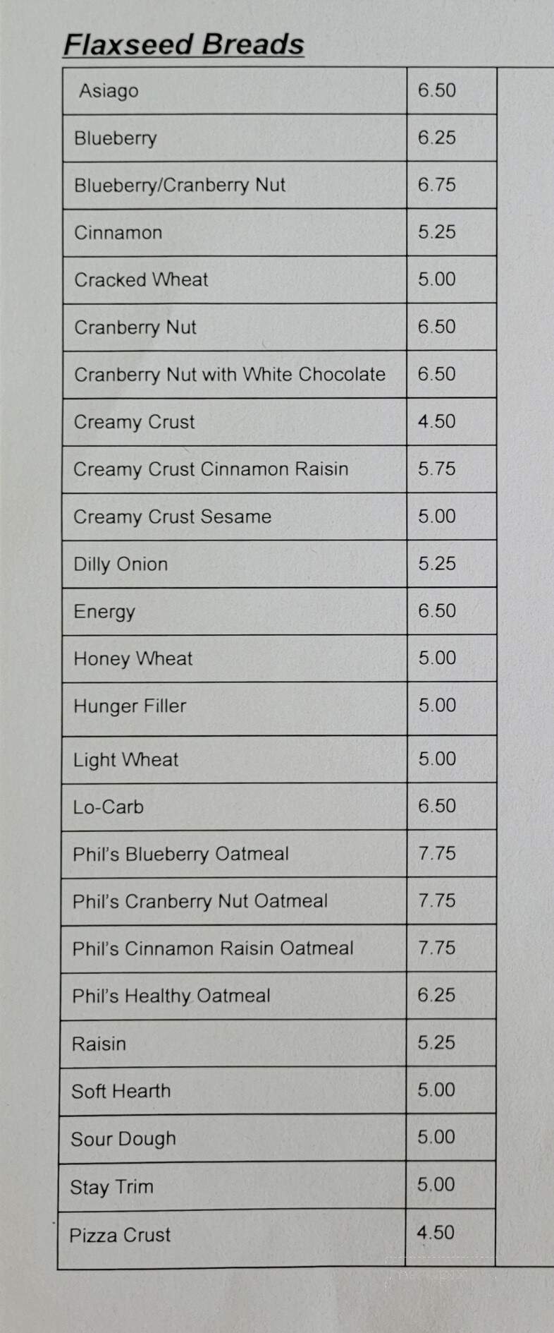 Gunkel's Bakery - Antigo, WI menu_pic