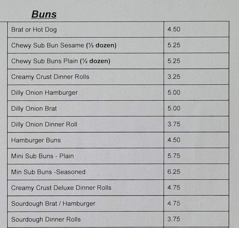 Gunkel's Bakery - Antigo, WI menu_pic
