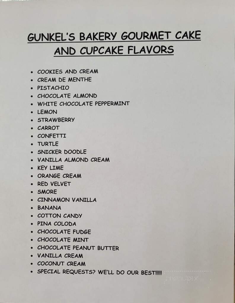 Gunkel's Bakery - Antigo, WI menu_pic