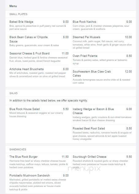 The Blue Rock Restaurant Bar - Shelburne Falls, MA menu_pic