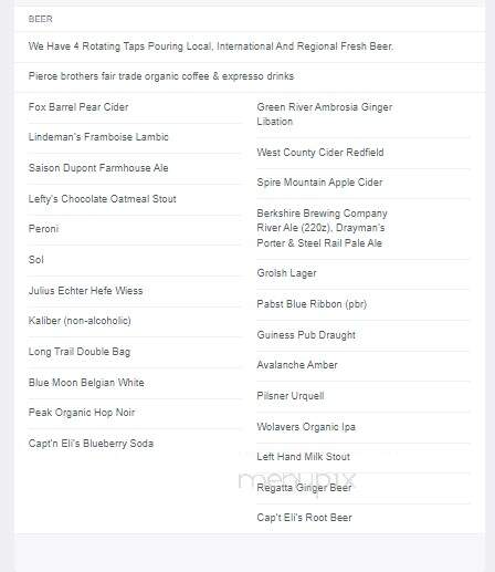 The Blue Rock Restaurant Bar - Shelburne Falls, MA menu_pic