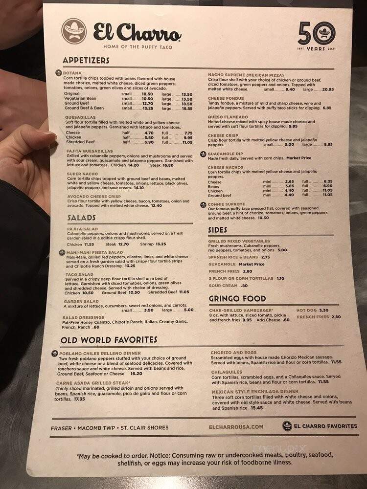 El Charro Mexican Restaurant - Fraser, MI menu_pic