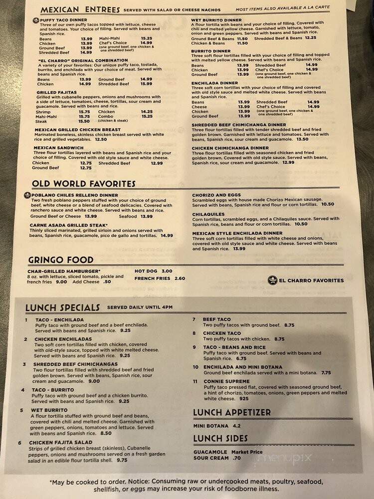 El Charro Mexican Restaurant - Fraser, MI menu_pic
