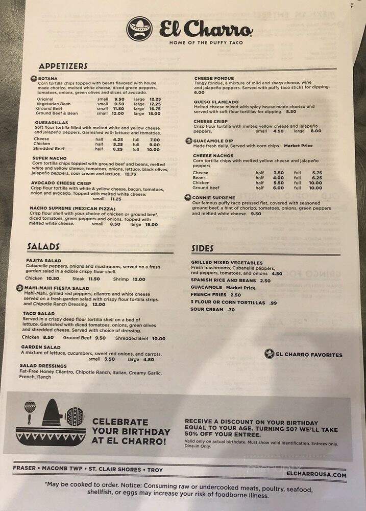 El Charro Mexican Restaurant - Fraser, MI menu_pic