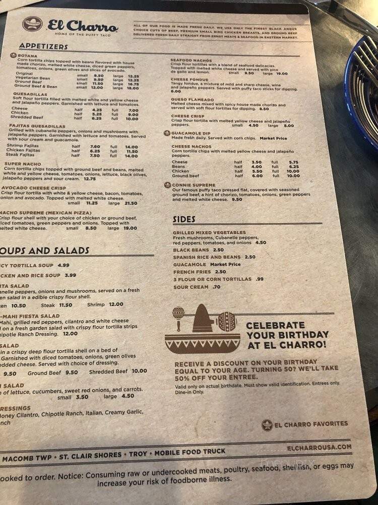 El Charro Mexican Restaurant - Fraser, MI menu_pic