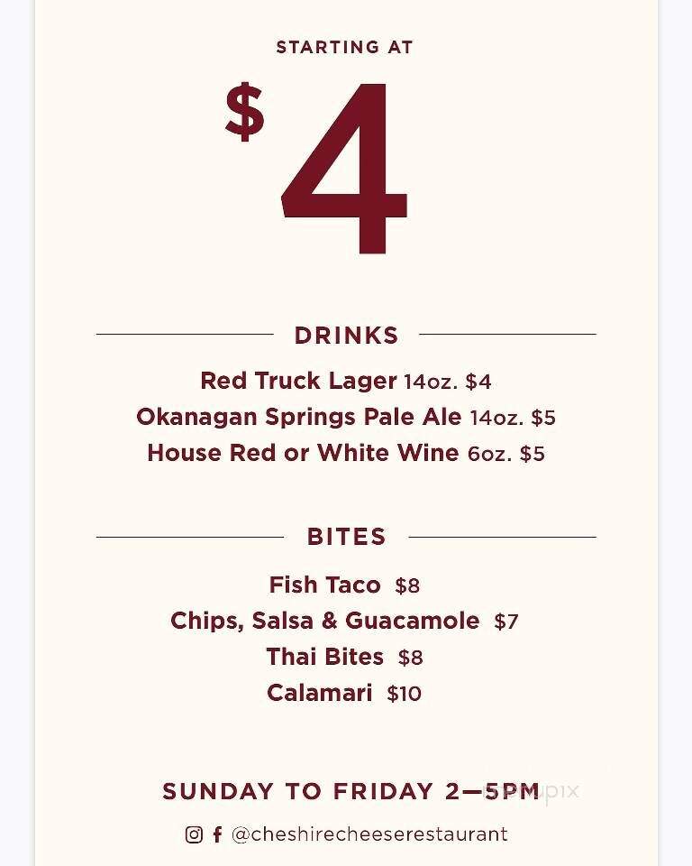 Cheshire Cheese Restaurant & Bar - North Vancouver, BC menu_pic