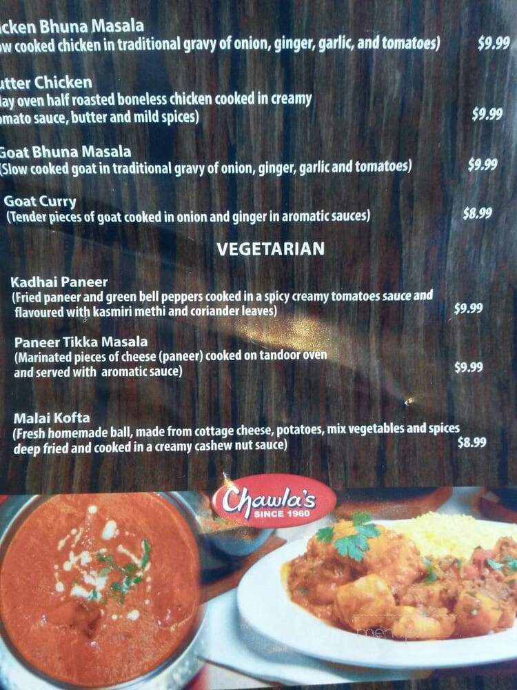 Chawla's - Brampton, ON menu_pic