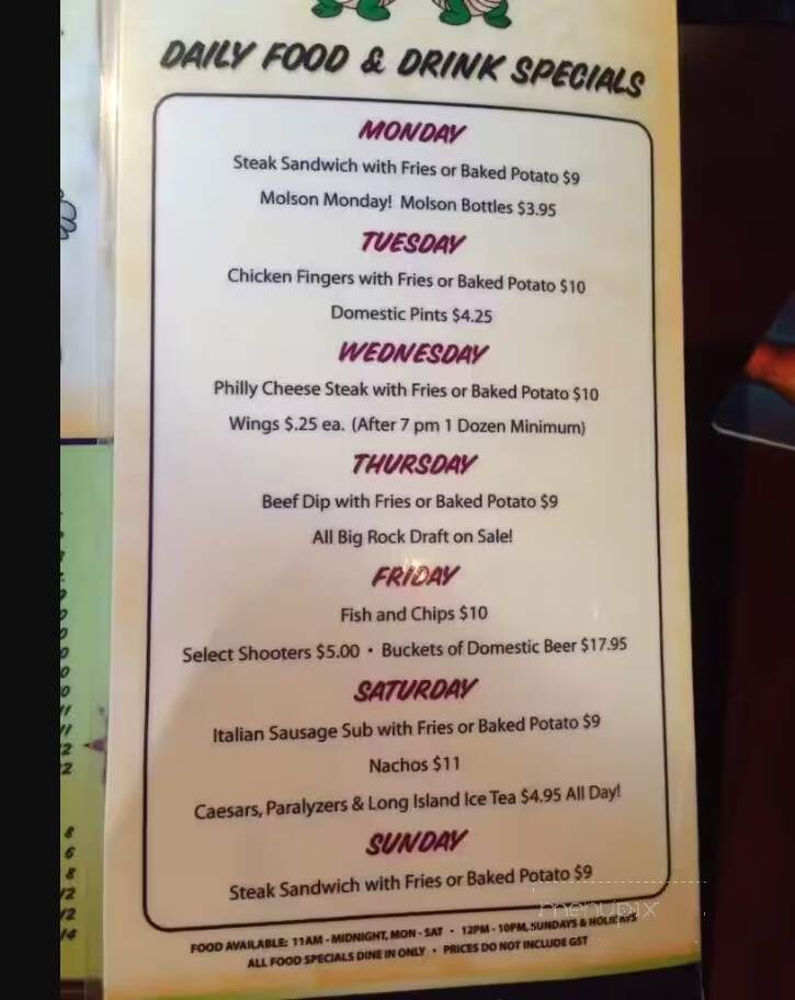 Gator's Sports Pub - Calgary, AB menu_pic