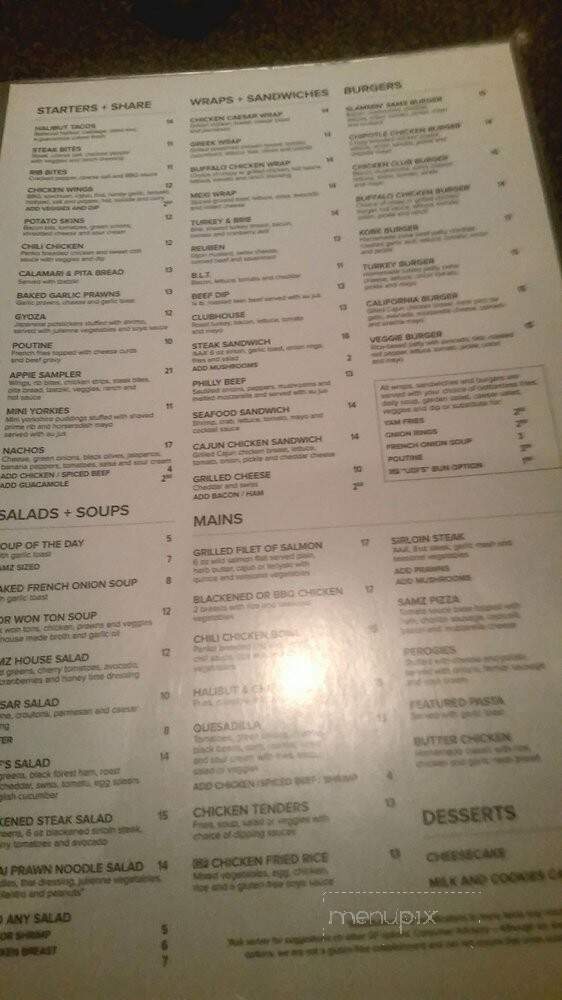Samz Pub - Port Coquitlam, BC menu_pic
