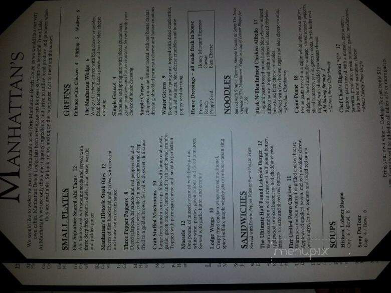 Manhattan Beach Lodge - Crosslake, MN menu_pic