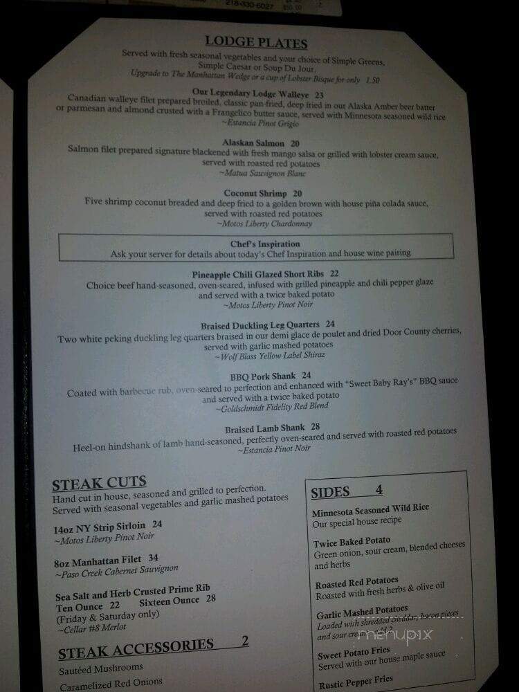 Manhattan Beach Lodge - Crosslake, MN menu_pic