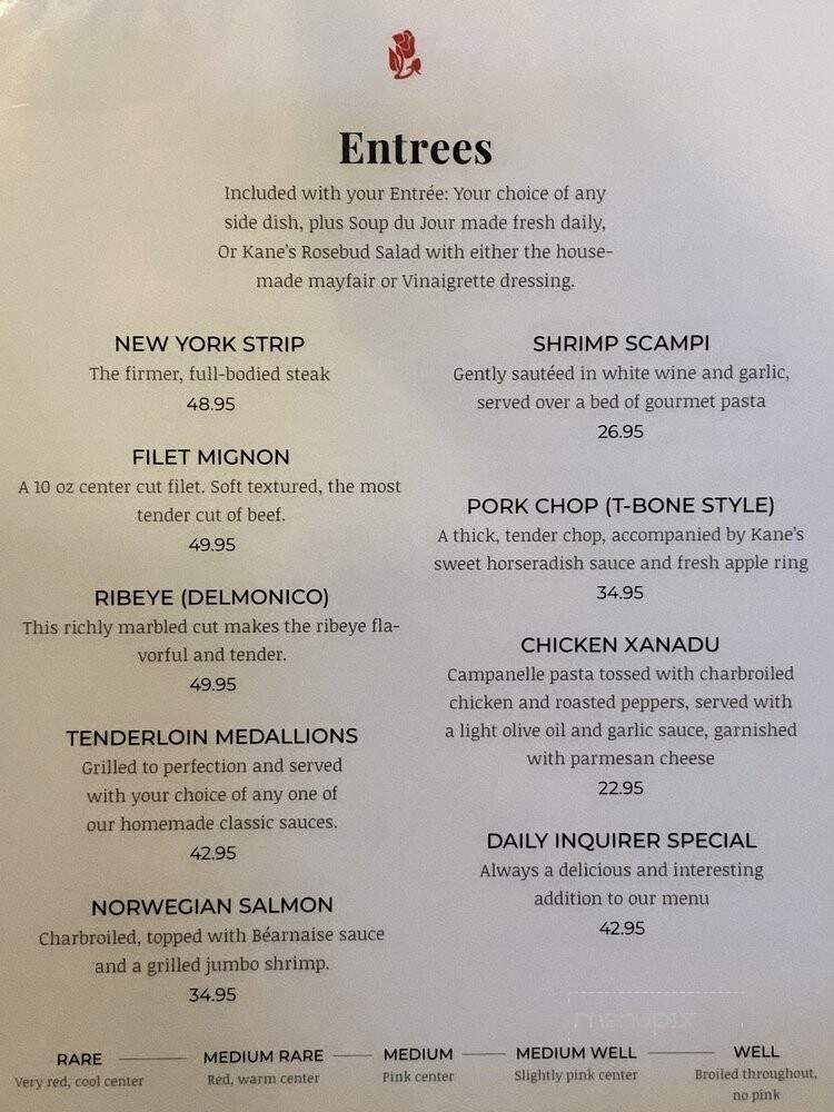 Citizen Kane's Steakhouse - Kirkwood, MO menu_pic
