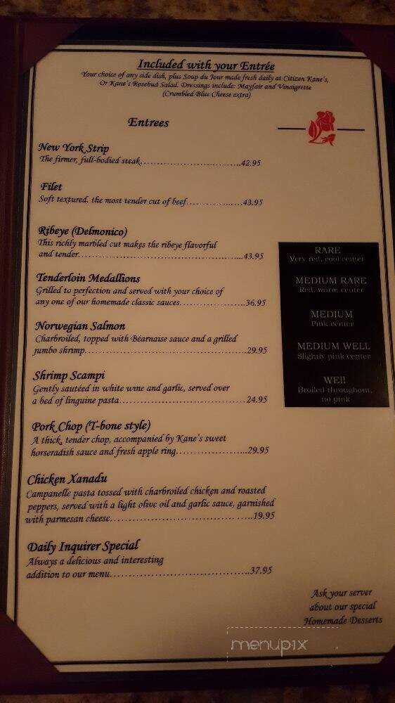 Citizen Kane's Steakhouse - Kirkwood, MO menu_pic