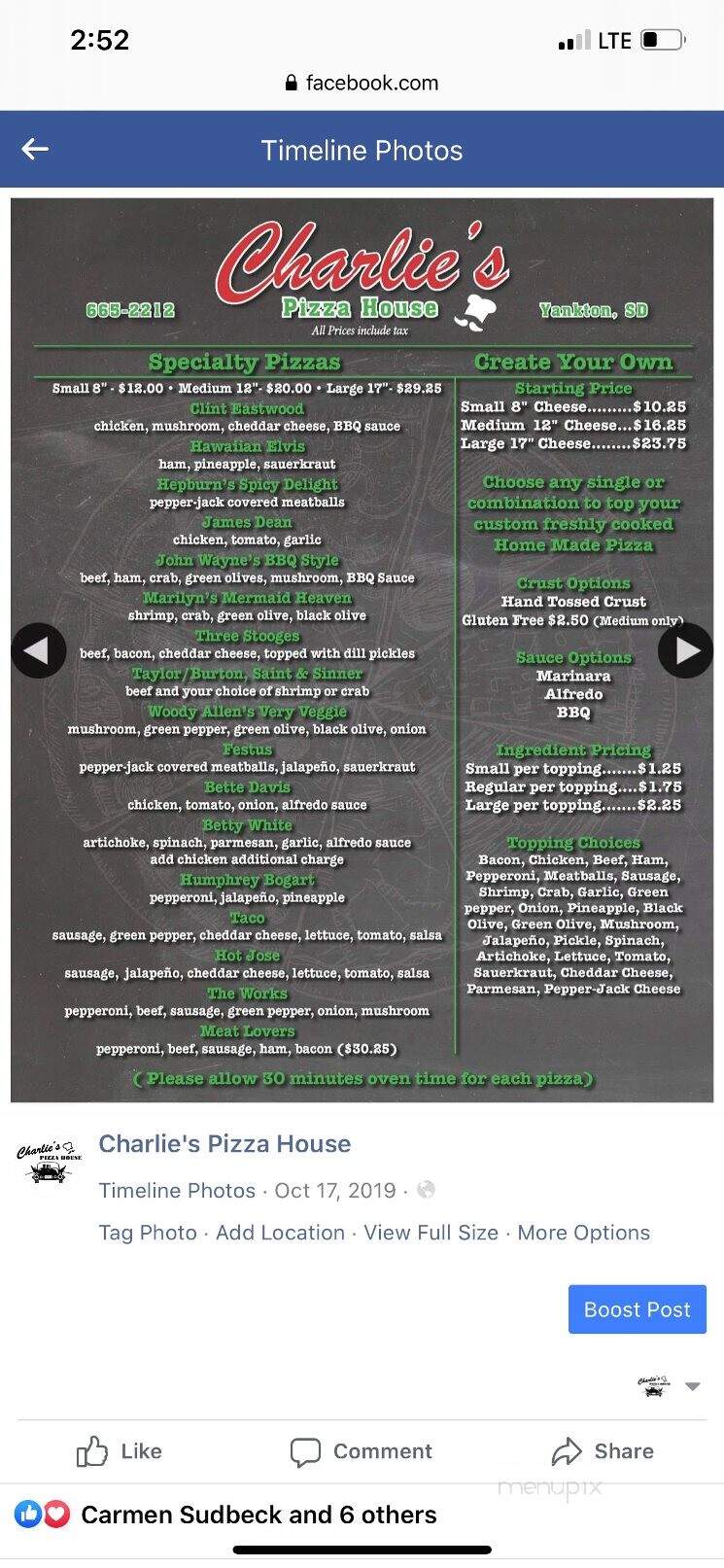 Charlie's Pizza House - Yankton, SD menu_pic