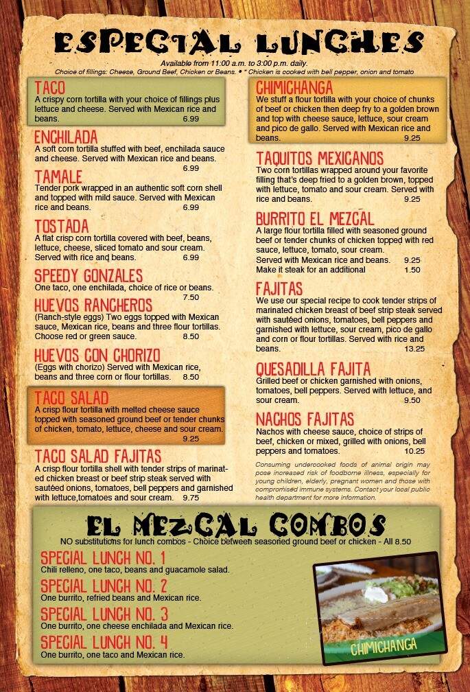 El Mezcal - Marshfield, WI menu_pic