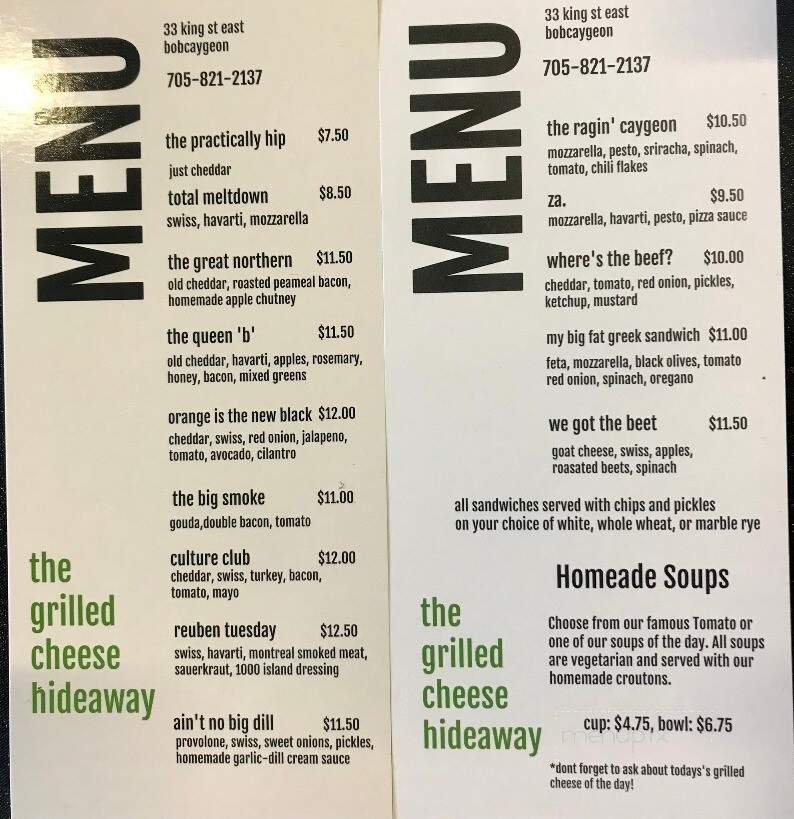 The Grilled Cheese Hideaway - Kawartha Lakes, ON menu_pic
