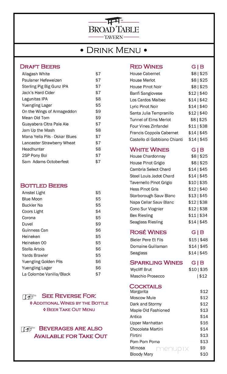 Broad Table Tavern - Swarthmore, PA menu_pic