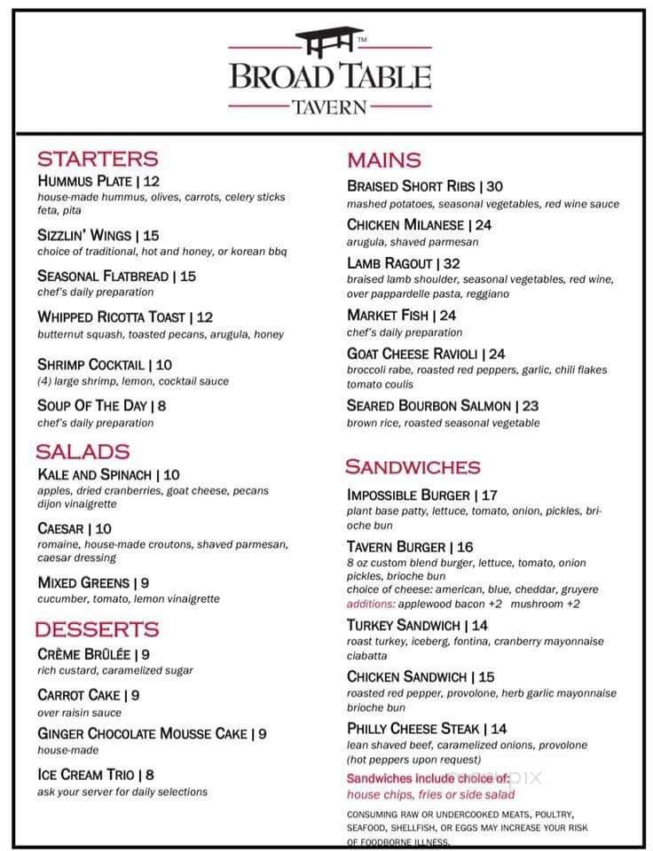 Broad Table Tavern - Swarthmore, PA menu_pic