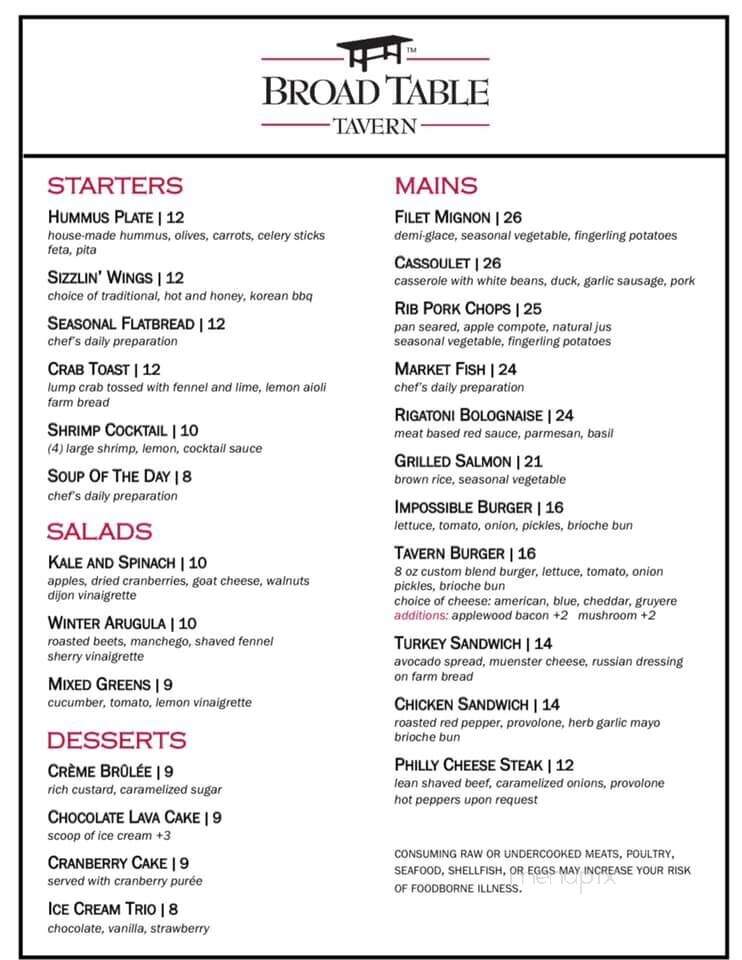 Broad Table Tavern - Swarthmore, PA menu_pic