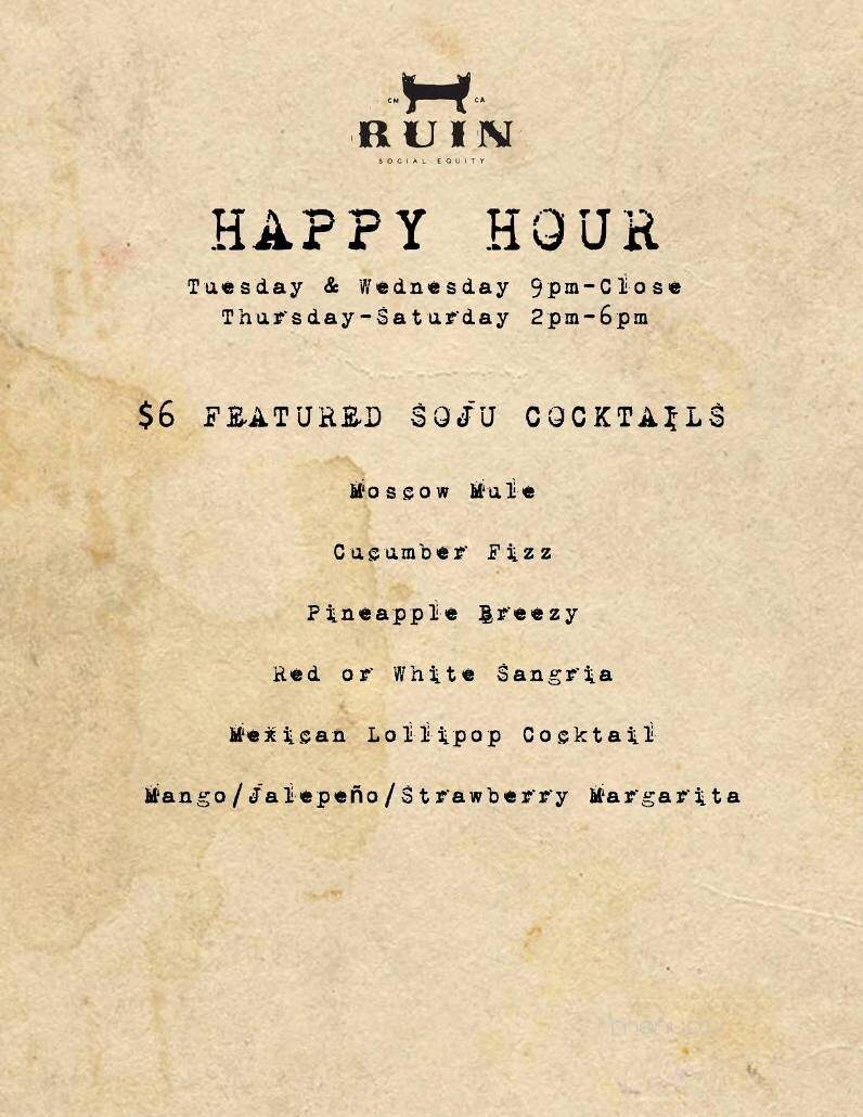 Ruin Bar - Costa Mesa, CA menu_pic