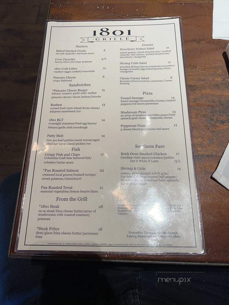 1801 Grille - Columbia, SC menu_pic