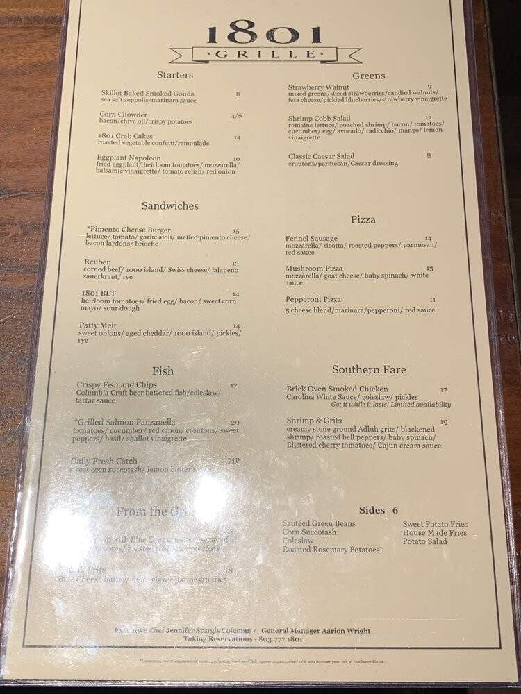 1801 Grille - Columbia, SC menu_pic