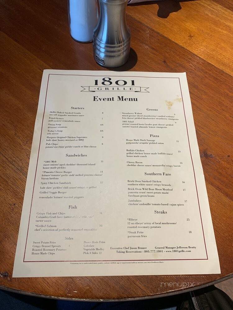 1801 Grille - Columbia, SC menu_pic