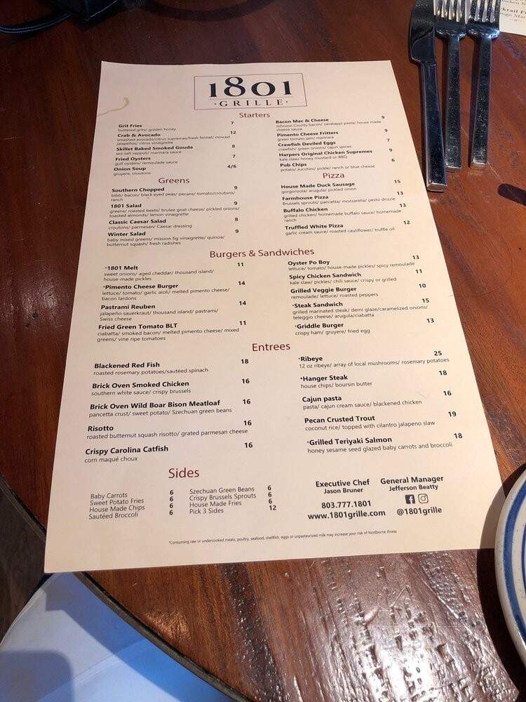 1801 Grille - Columbia, SC menu_pic
