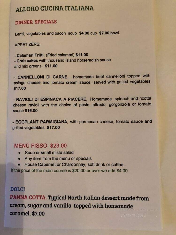 Ristorante Alloro Cucina Italiana - Grass Valley, CA menu_pic