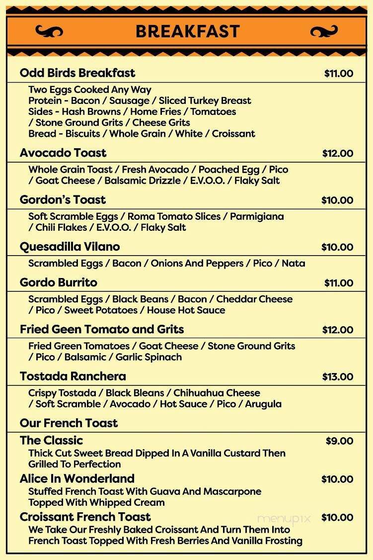 Odd Birds Cafe - St. Augustine, FL menu_pic