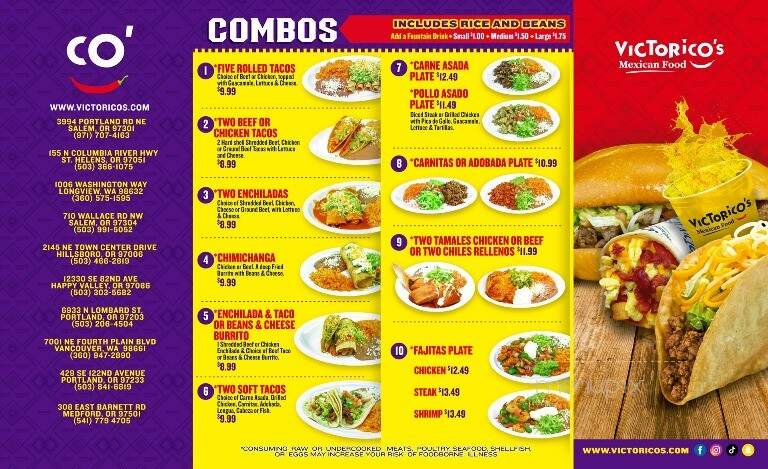 Victorico's Mexican Food - St. Helens, OR menu_pic