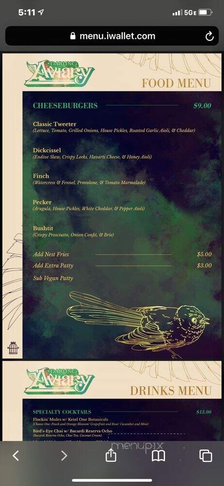 Darling Aviary - Sacramento, CA menu_pic