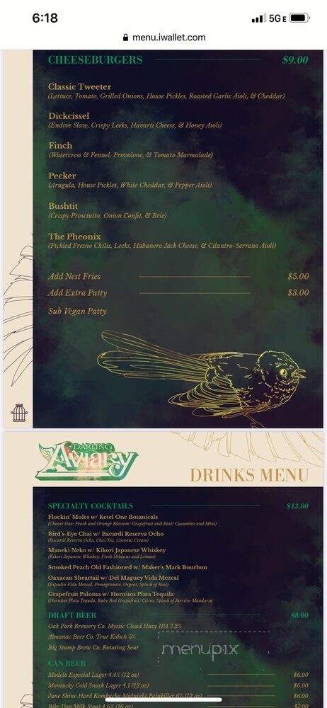 Darling Aviary - Sacramento, CA menu_pic