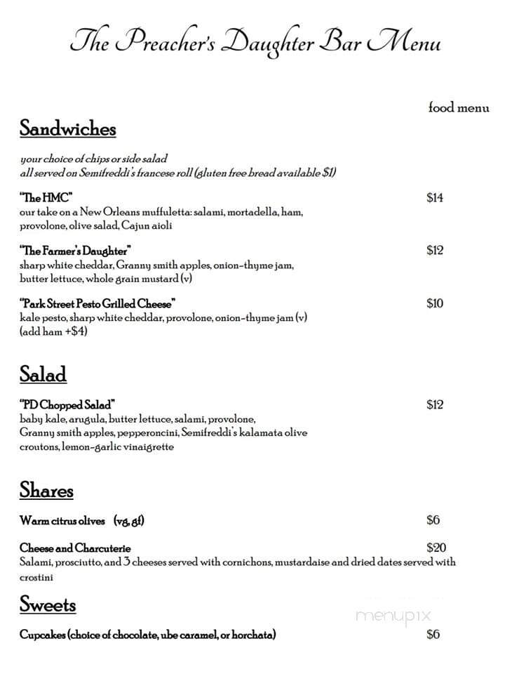 The Preacher's Daughter - Alameda, CA menu_pic